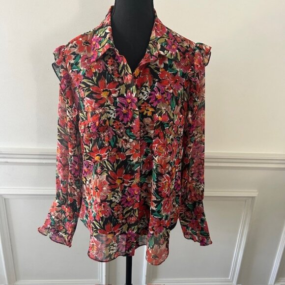 MISA Los Angeles Floral Print Long Sleeve Blouse - Picture 1 of 5